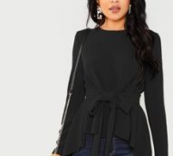 Solid High Low Hem Belted Top