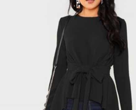 Solid High Low Hem Belted Top
