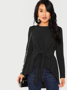 Solid High Low Hem Belted Top