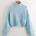 Solid High Neck Lantern Sleeve Sweater