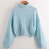 Solid High Neck Lantern Sleeve Sweater