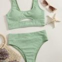 Solid High Waist Bikini Swimsuit