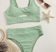 Solid High Waist Bikini Swimsuit