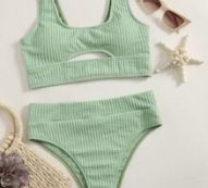 Solid High Waist Bikini Swimsuit