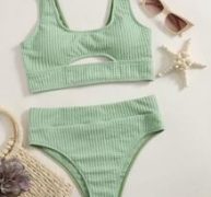 Solid High Waist Bikini Swimsuit