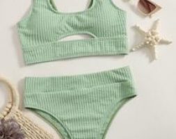 Solid High Waist Bikini Swimsuit