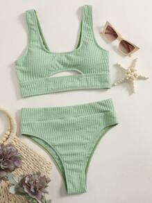 Solid High Waist Bikini Swimsuit