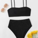 Solid High Waist Bikini Swimsuit