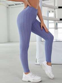 Solid Honeycomb Textured Sports Leggings