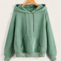 Solid Kangaroo Pocket Drawstring Hoodie