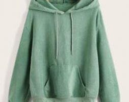 Solid Kangaroo Pocket Drawstring Hoodie