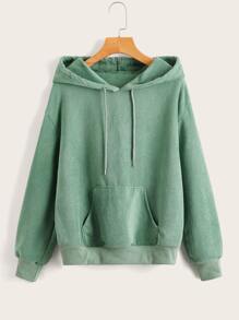 Solid Kangaroo Pocket Drawstring Hoodie