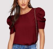 Solid Keyhole Back Puff Sleeve Top