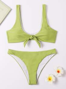 Solid Knot Bikini Swimsuit