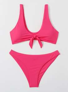 Solid Knot Bikini Swimsuit