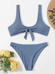 Solid Knot Bikini Swimsuit