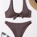 Solid Knot Front Bikini Swimsuit