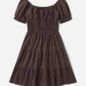 Solid Knot Ruched Layered Hem Dress