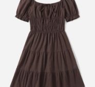 Solid Knot Ruched Layered Hem Dress