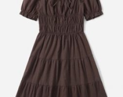 Solid Knot Ruched Layered Hem Dress
