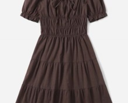 Solid Knot Ruched Layered Hem Dress