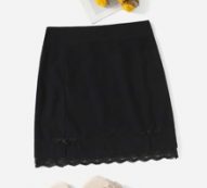 Solid Lace Hem Skirt