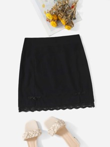 Solid Lace Hem Skirt