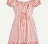 Solid Lace Up Frill Dress