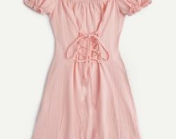 Solid Lace Up Frill Dress