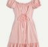 Solid Lace Up Frill Dress