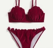 Solid Lettuce Trim Bikini Swimsuit