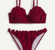 Solid Lettuce Trim Bikini Swimsuit