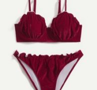 Solid Lettuce Trim Bikini Swimsuit