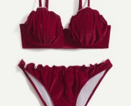 Solid Lettuce Trim Bikini Swimsuit