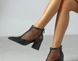 Solid Mesh Panel Back Zipper Chunky Boots