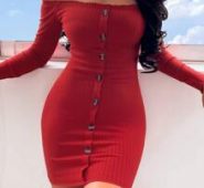 Solid Off The Shoulder Button Front Bodycon Dress