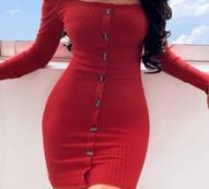 Solid Off The Shoulder Button Front Bodycon Dress