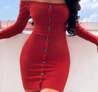 Solid Off The Shoulder Button Front Bodycon Dress