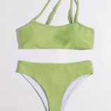 Solid One Shoulder Bikini Swimsuit