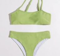 Solid One Shoulder Bikini Swimsuit