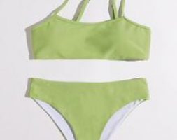 Solid One Shoulder Bikini Swimsuit