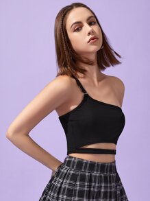 Solid One Shoulder Cut Out Crop Top