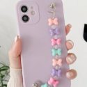 Solid Phone Case With Bow Decor Hand Strap