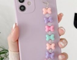 Solid Phone Case With Bow Decor Hand Strap