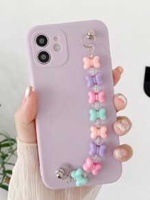 Solid Phone Case With Bow Decor Hand Strap