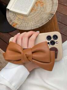 Solid Phone Case With Bowknot Decor Wristband