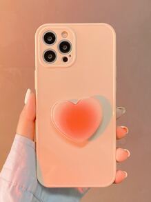 Solid Phone Case With Heart Decor Pop-Out Phone Grip