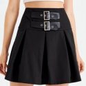 Solid Pleated Grommet Eyelet Skirt