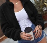 Solid Plush Zip-Up Teddy Jacket