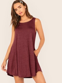 Solid Pocket Detail Swing Dress